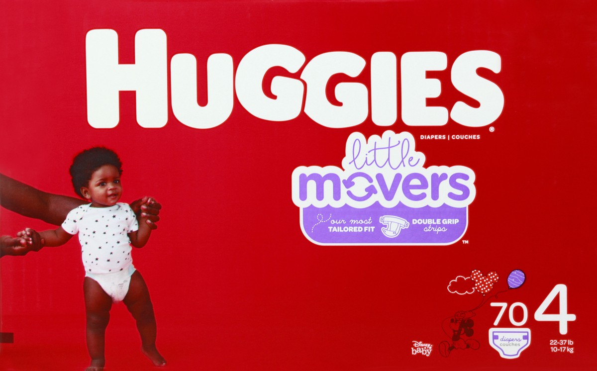 slide 6 of 9, Huggies Little Movers Disney Baby 4 (22-37 lb) Diapers 70 ea, 74 ct