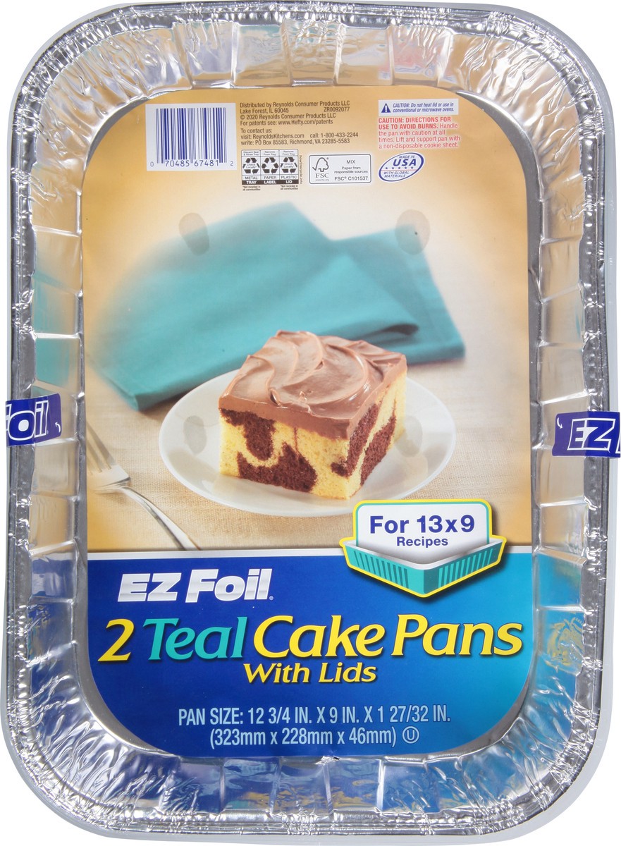 slide 9 of 9, EZ Foil Teal Cake Pans with Lids 2 Each, 2 ct