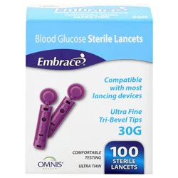 Embrace Blood Glucose Sterile Lancets - 30G - 100 count