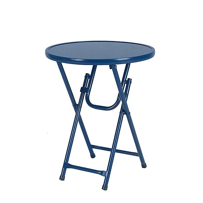 slide 1 of 2, Destination Summer Folding Metal Patio Accent Table - Navy, 1 ct