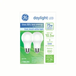 GE Cool Bluish White Light LED 10.5 Watts A19 Daylight Bulbs, 2 Each