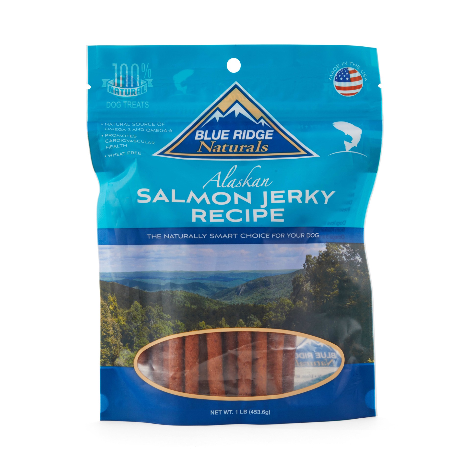 slide 1 of 1, Blue Ridge Naturals Oven Baked Salmon Jerky Dog Treats, 1 lb