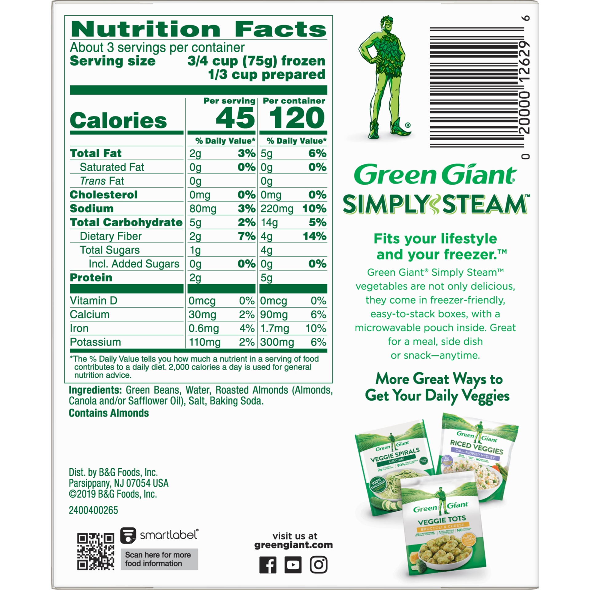 slide 6 of 8, Green Giant Simply Steam No Sauce Green Beans & Almonds 7.5 oz, 7.5 oz
