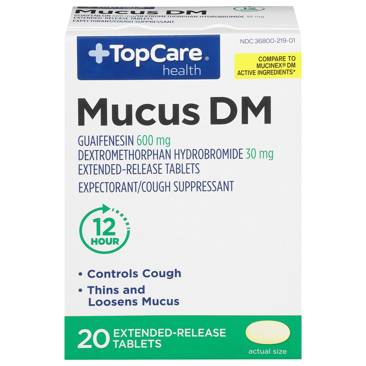 slide 1 of 9, TopCare Mucus-Dm, Extended-Release Tablets, 20 bc