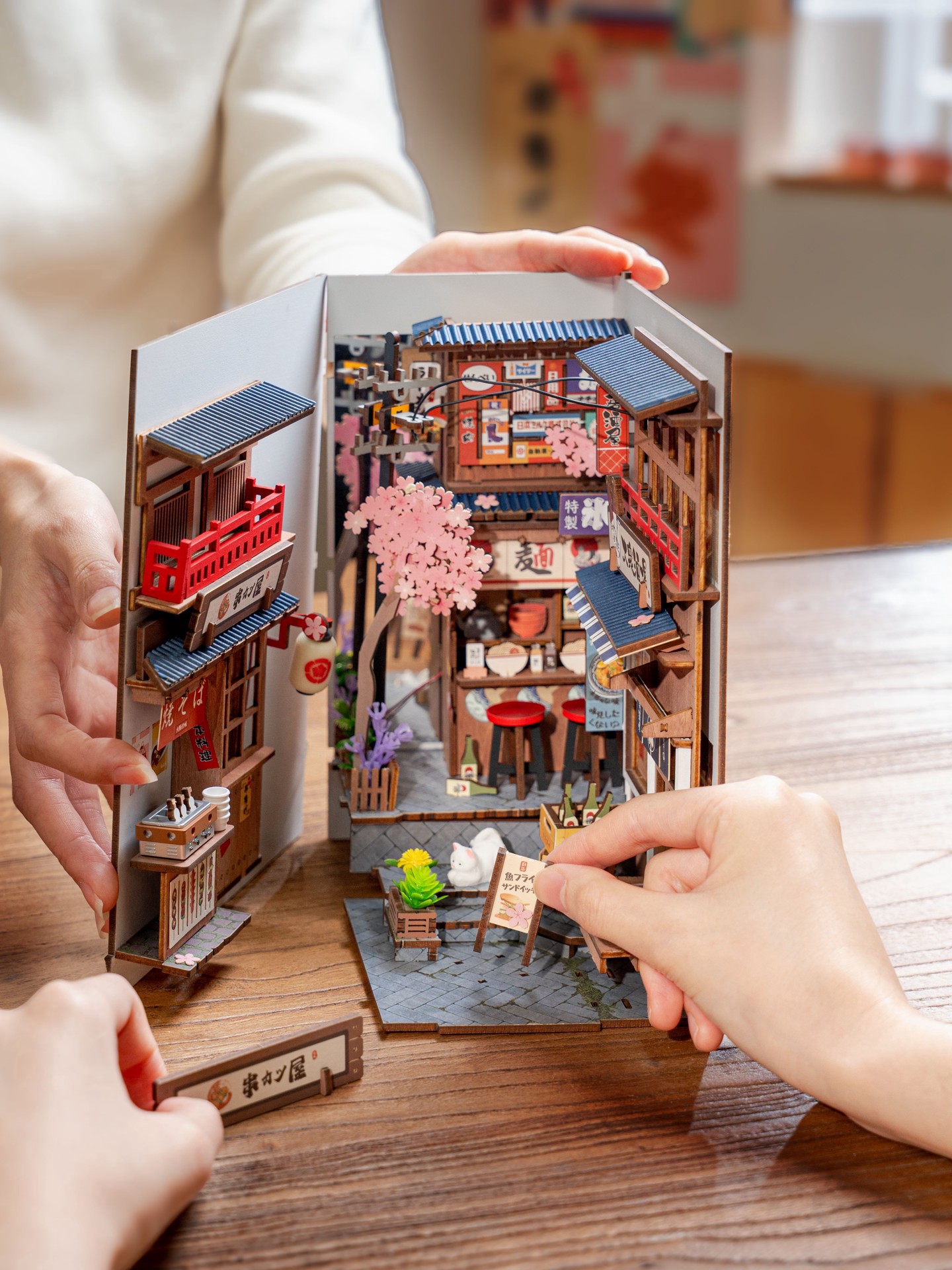 slide 6 of 9, Robotime Rolife Sakura Wine Alley Diy Book Nook Shelf Insert Kit, 4.37 in x 7.67 in x 8.7 in