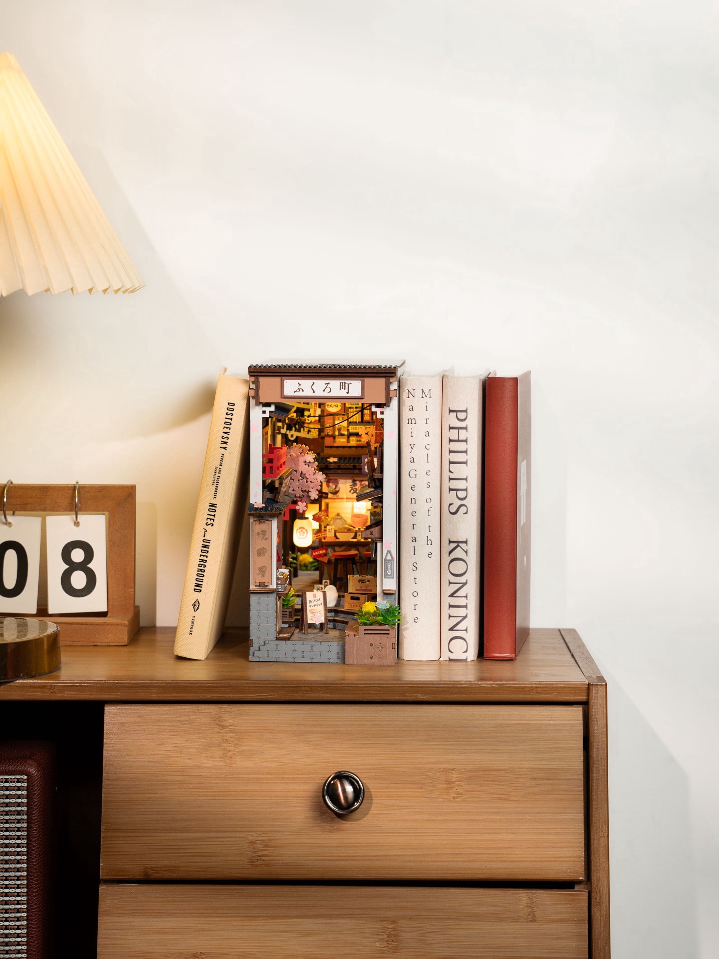 slide 2 of 9, Robotime Rolife Sakura Wine Alley Diy Book Nook Shelf Insert Kit, 4.37 in x 7.67 in x 8.7 in