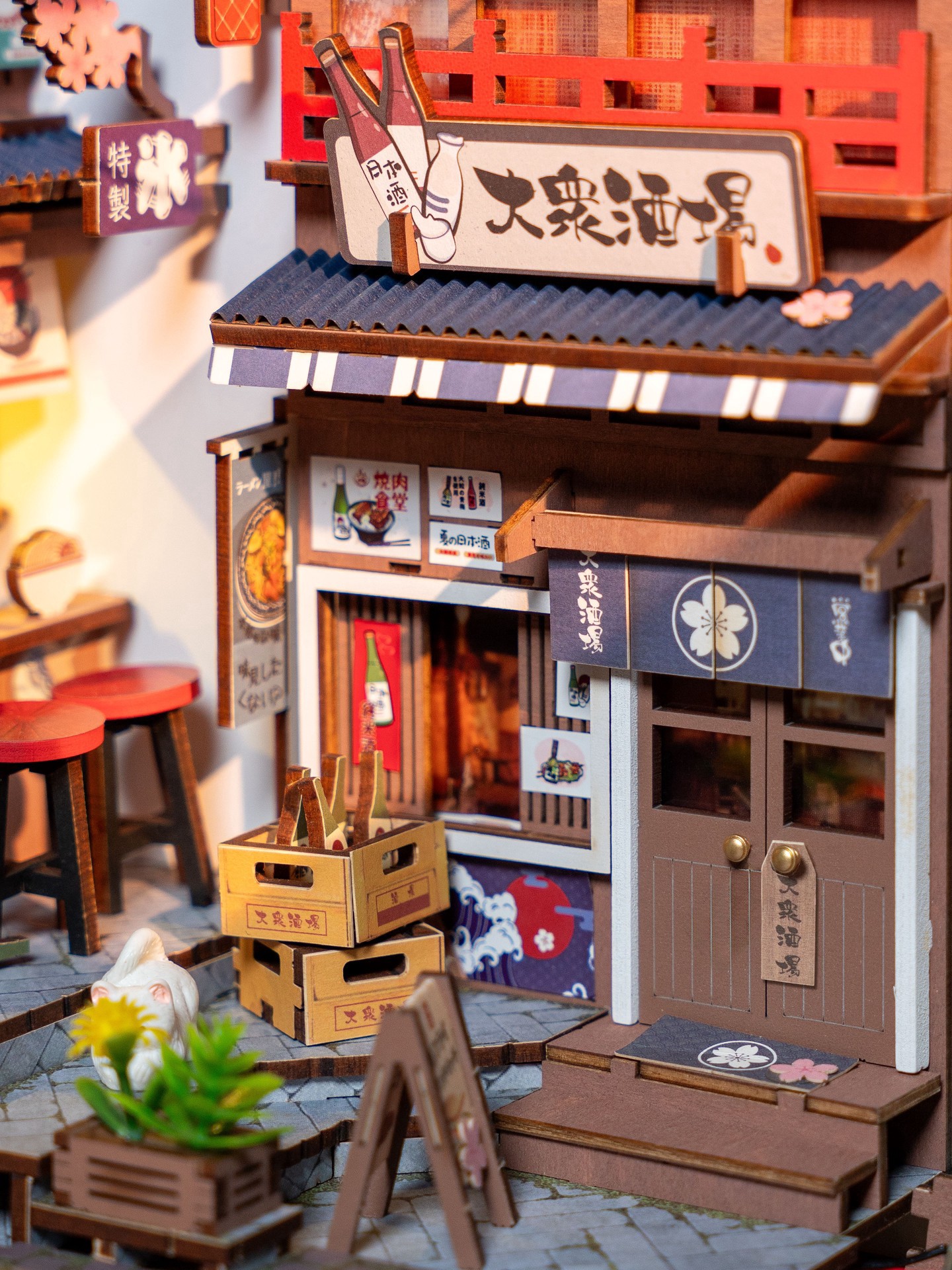 slide 5 of 9, Robotime Rolife Sakura Wine Alley Diy Book Nook Shelf Insert Kit, 4.37 in x 7.67 in x 8.7 in