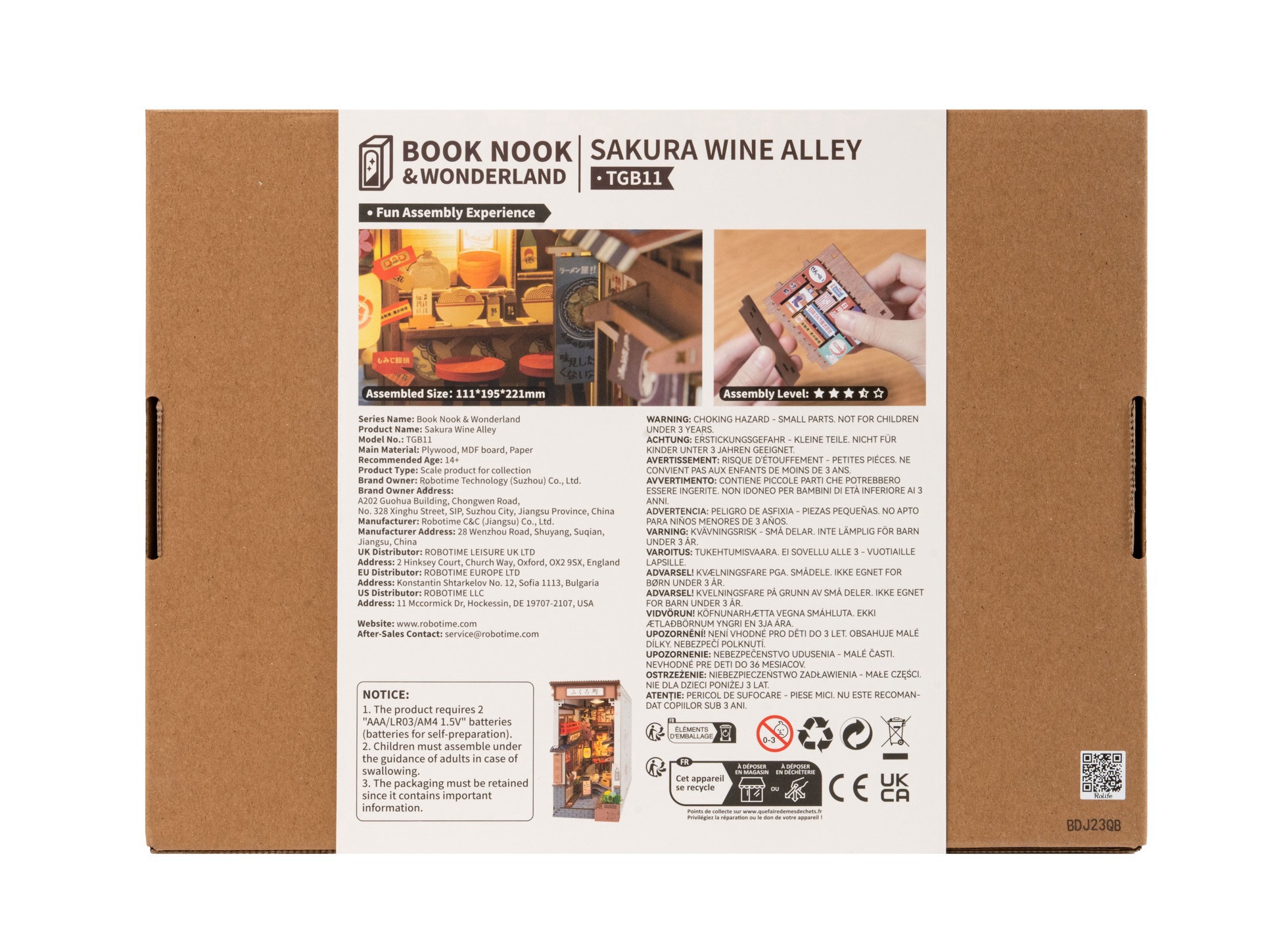 slide 7 of 9, Robotime Rolife Sakura Wine Alley Diy Book Nook Shelf Insert Kit, 4.37 in x 7.67 in x 8.7 in