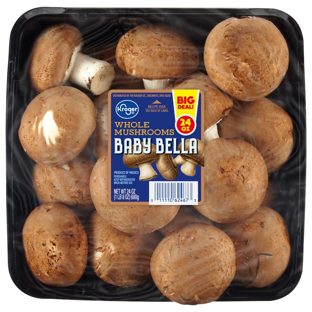slide 1 of 1, Kroger Whole Mushrooms Baby Bella, 24 oz