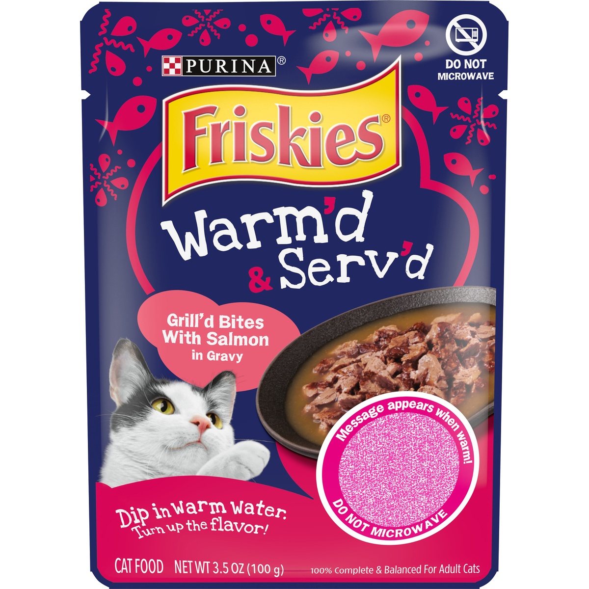 slide 1 of 11, Friskies Warm'd & Serv'd Grilled Salmon Wet Cat Food, 3.5 oz