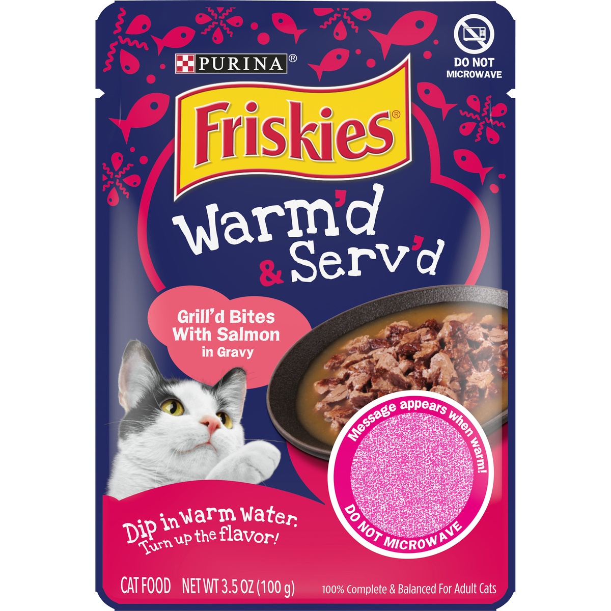 slide 9 of 11, Friskies Warm'd & Serv'd Grilled Salmon Wet Cat Food, 3.5 oz