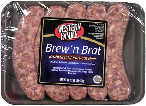 slide 1 of 1, Western Family Brew N' Brat, 16 oz