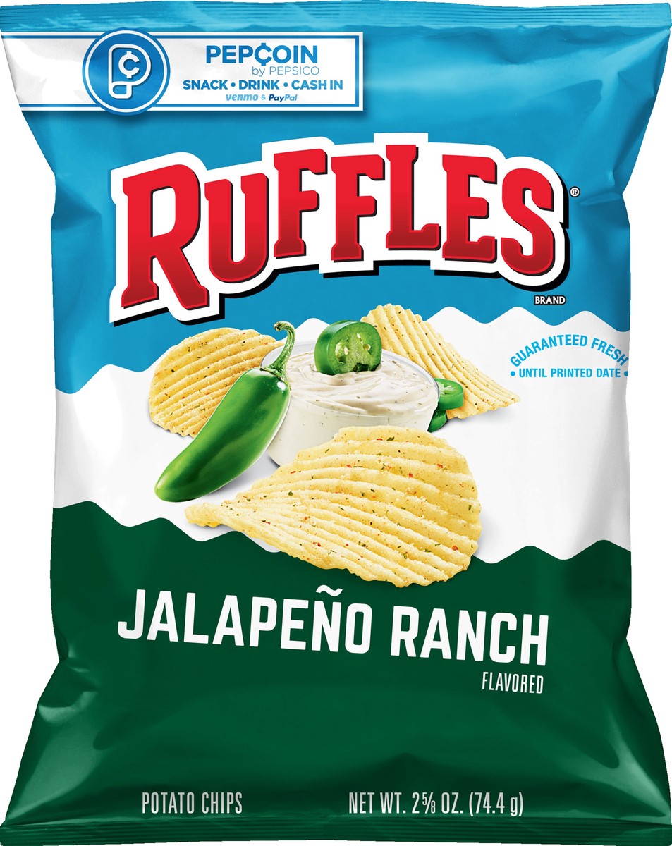 slide 3 of 5, Ruffles Jalapeno Ranch Flavored Potato Chips 2.63 oz, 2.875 oz