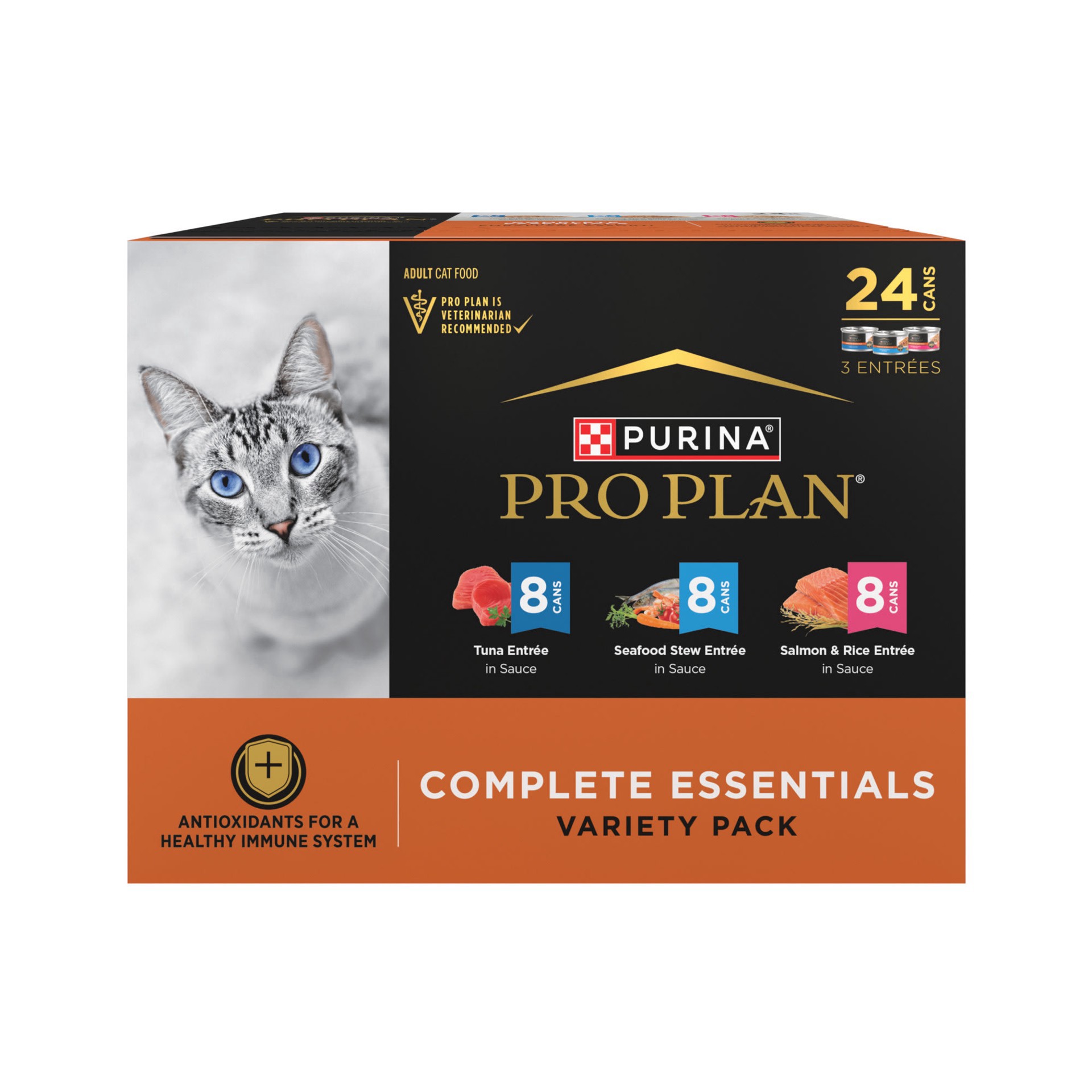 slide 1 of 1, Purina Pro Plan Complete Essentials Seafood Favorites High Protein Wet Cat Food Variety Pack, 3 oz., Count of 24, 1 ct