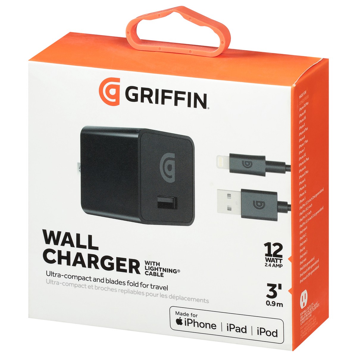 slide 3 of 9, Griffin Bros. with lightning Cable Wall Charger with Lighting Cable 1 ea, 1 ct