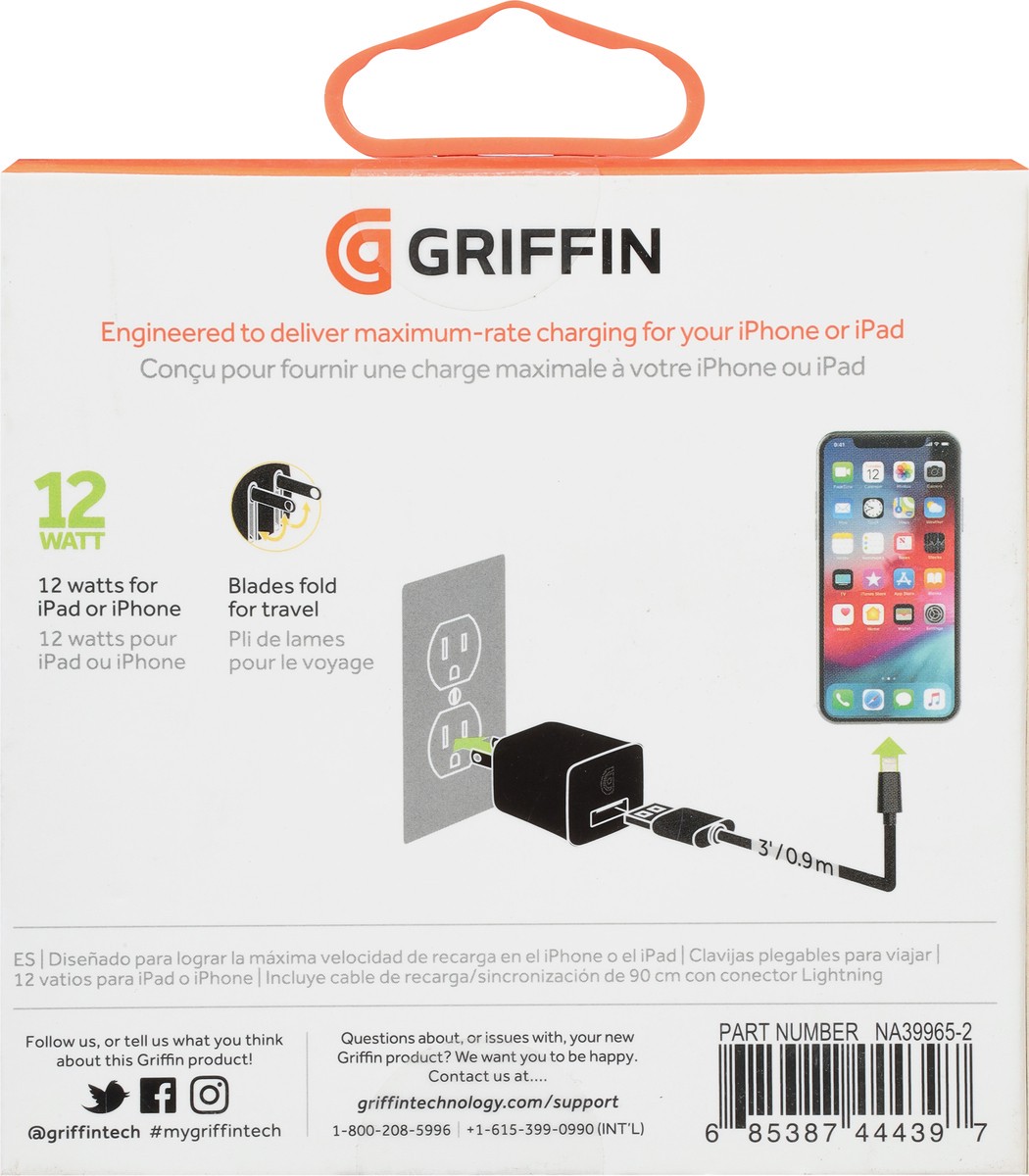 slide 4 of 9, Griffin Bros. with lightning Cable Wall Charger with Lighting Cable 1 ea, 1 ct