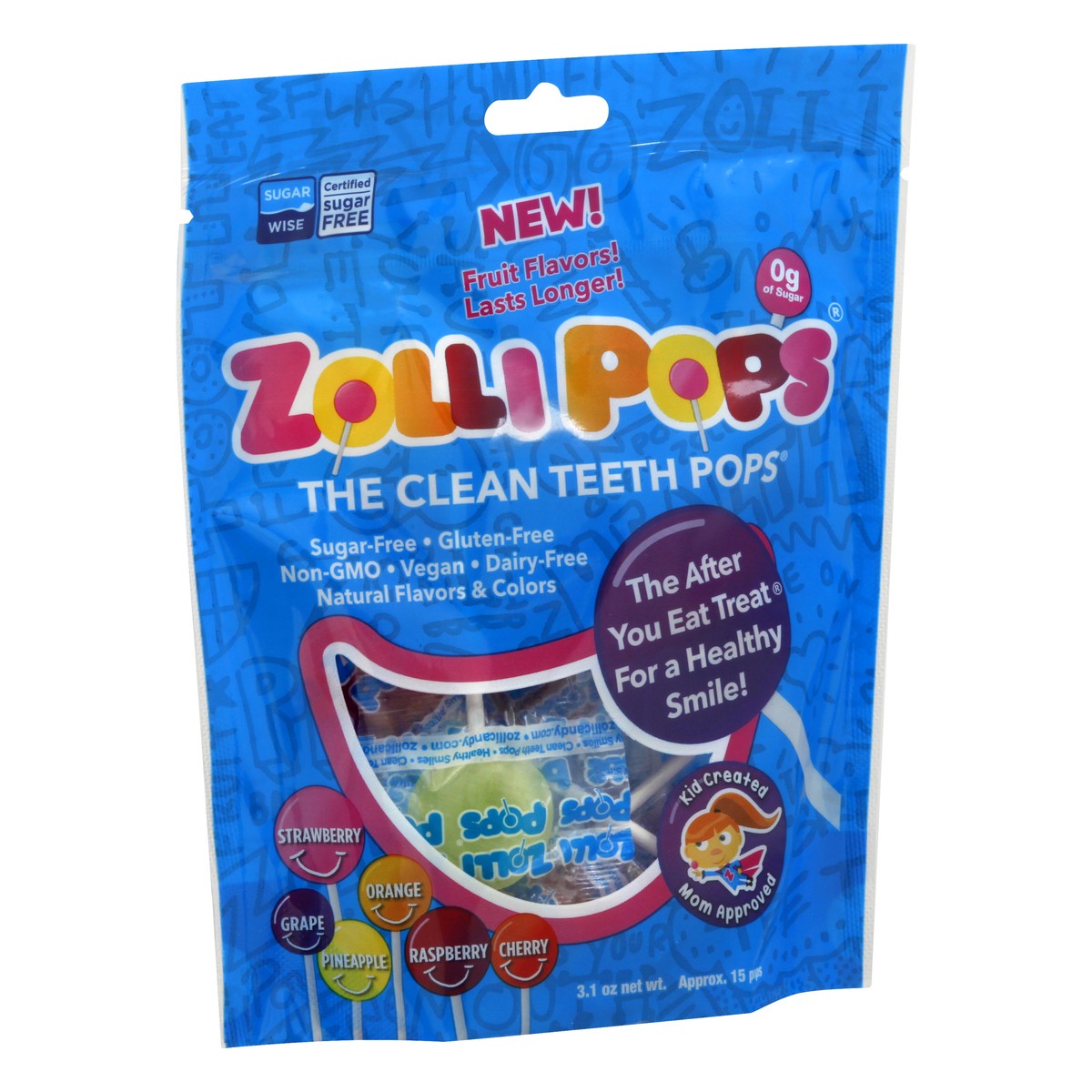 slide 2 of 9, Zollipops Clean Teeth Fruit Flavors Pops 15 ea, 15 ct