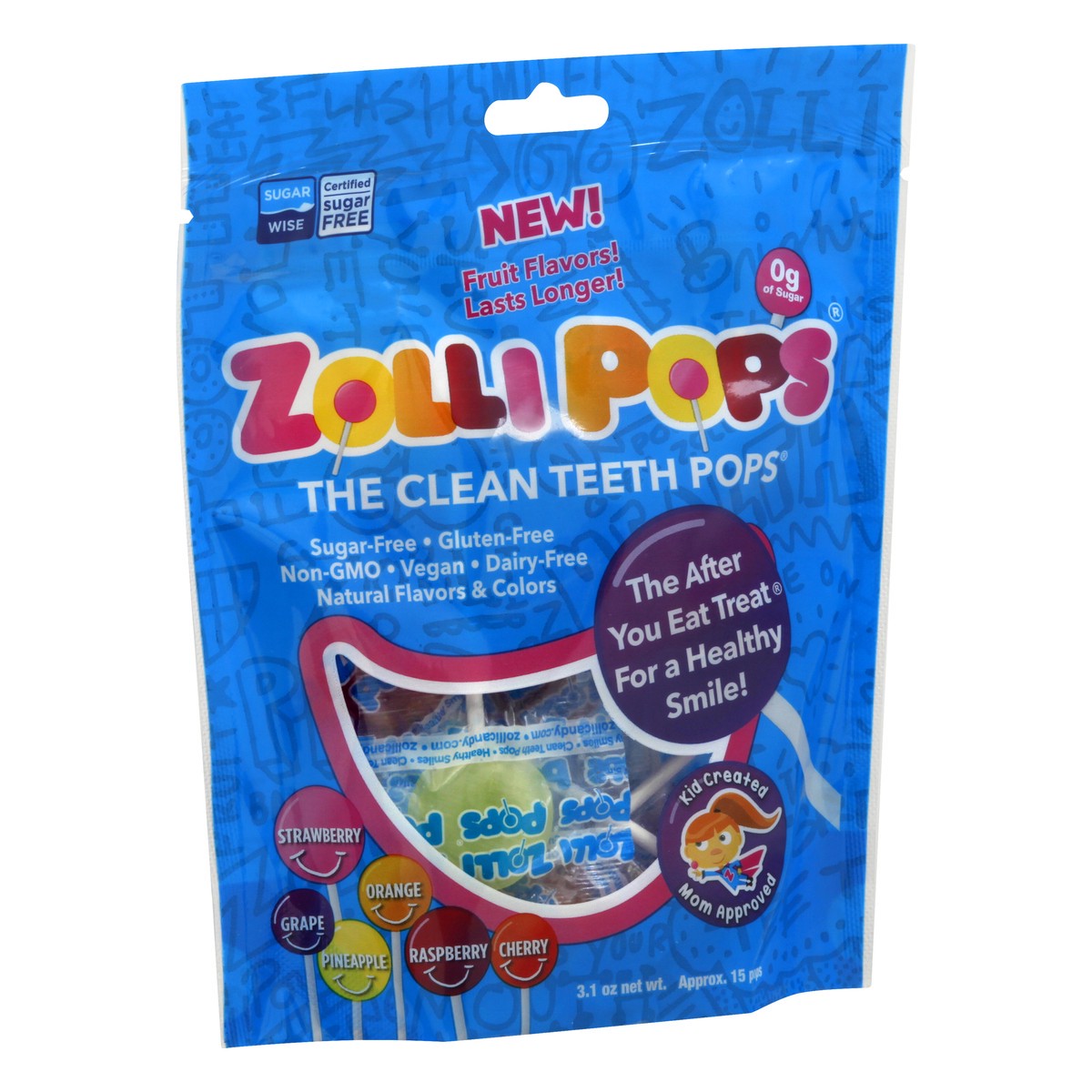 slide 7 of 9, Zollipops Clean Teeth Fruit Flavors Pops 15 ea, 15 ct