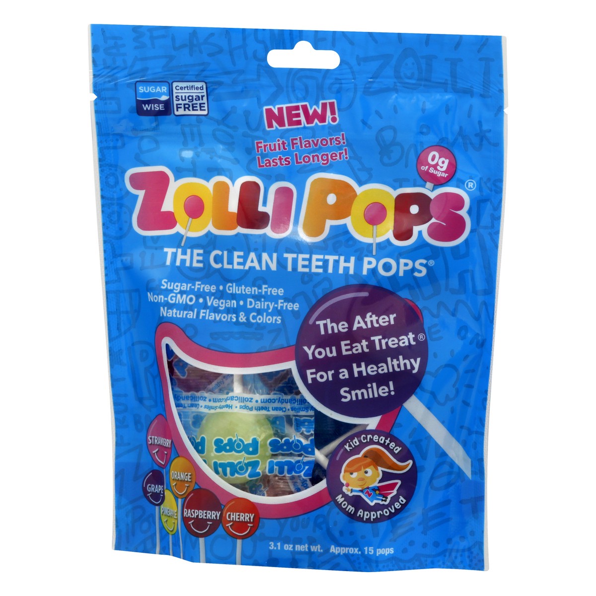 slide 3 of 9, Zollipops Clean Teeth Fruit Flavors Pops 15 ea, 15 ct