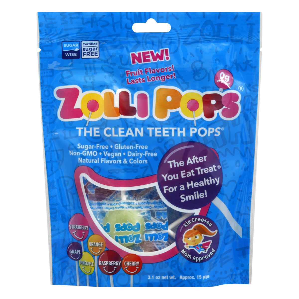 slide 1 of 9, Zollipops Clean Teeth Fruit Flavors Pops 15 ea, 15 ct