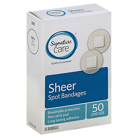 slide 1 of 1, Signature Care Spot Bandages Sheer One Size, 50 ct