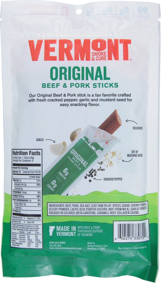 slide 4 of 12, Vermont Smoke & Cure Original Beef & Pork Sticks 6 - 1.0 oz Sticks, 6 ct