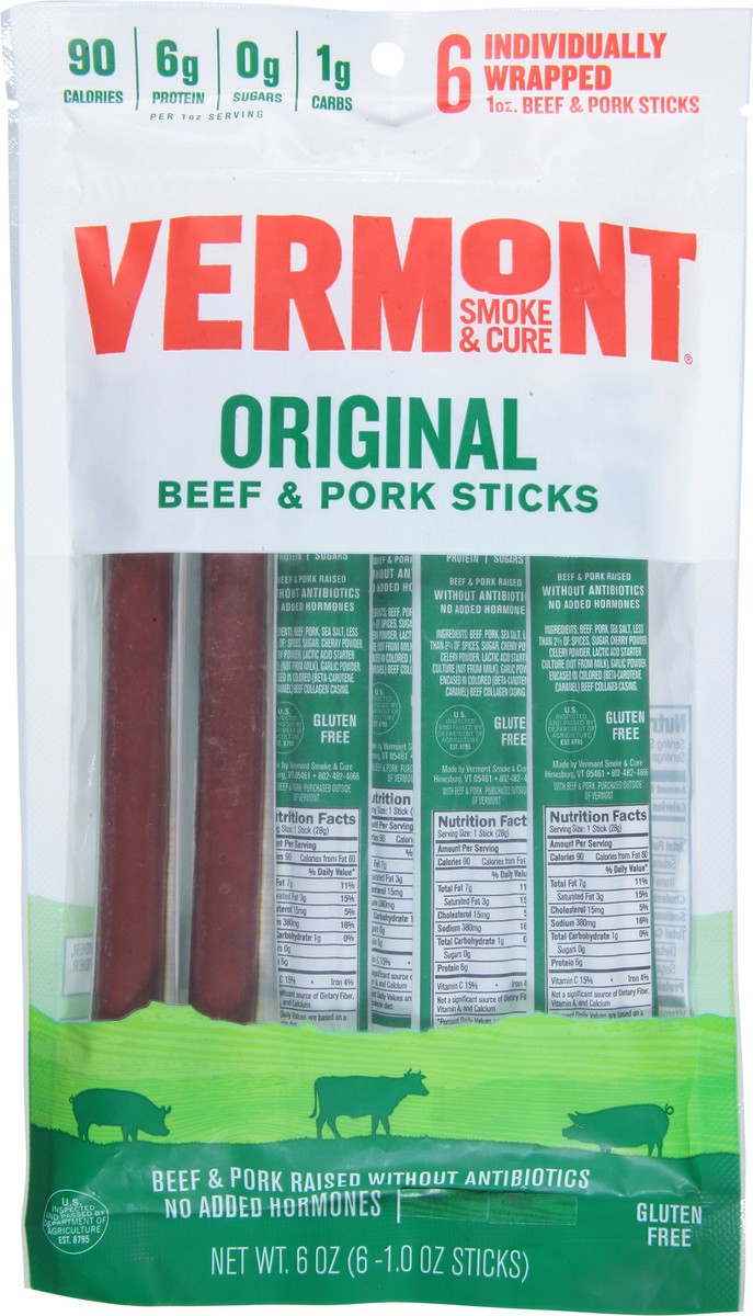 slide 3 of 12, Vermont Smoke & Cure Original Beef & Pork Sticks 6 - 1.0 oz Sticks, 6 ct