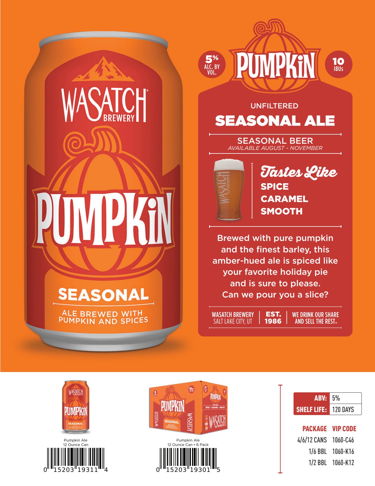 slide 5 of 6, Wasatch Pumpkin Ale 6 Pack 12 fl oz Can, 72 fl oz