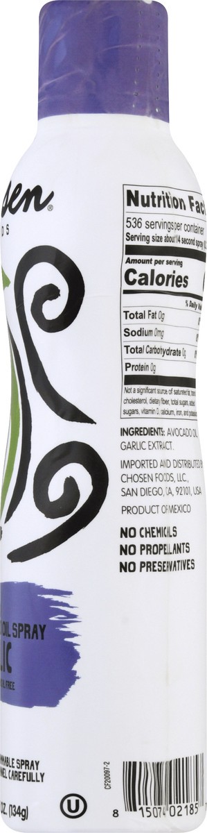 slide 3 of 13, Chosen Foods Infused Garlic Avocado Oil Spray 4.7 oz, 4.7 oz