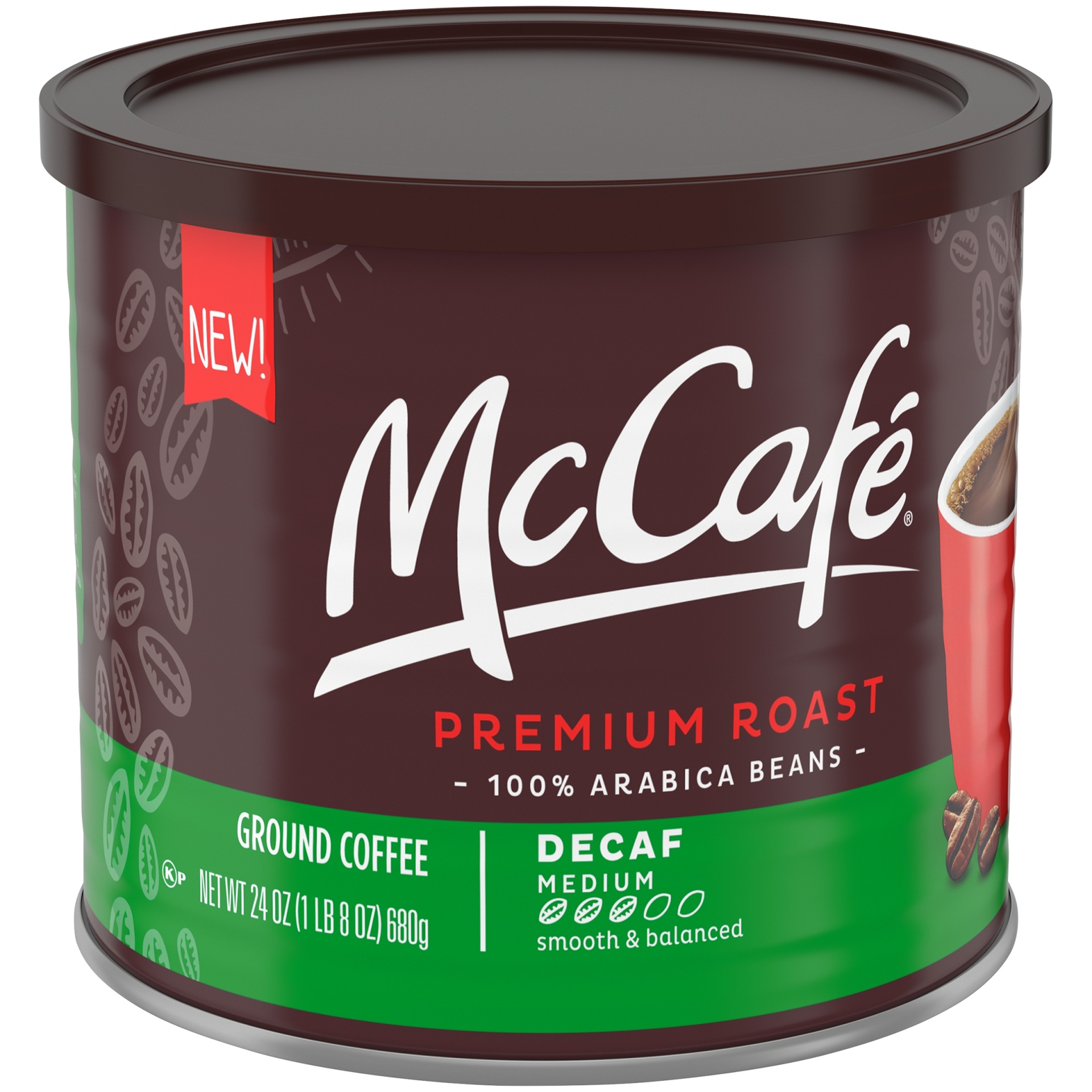 slide 3 of 6, McCafé Premium Roast Decaf Ground Coffee, 24 oz