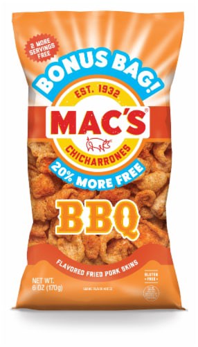 slide 1 of 3, Mac's Chicharrones Bonus Bag BBQ Flavored Fried Pork Skin, 6 oz