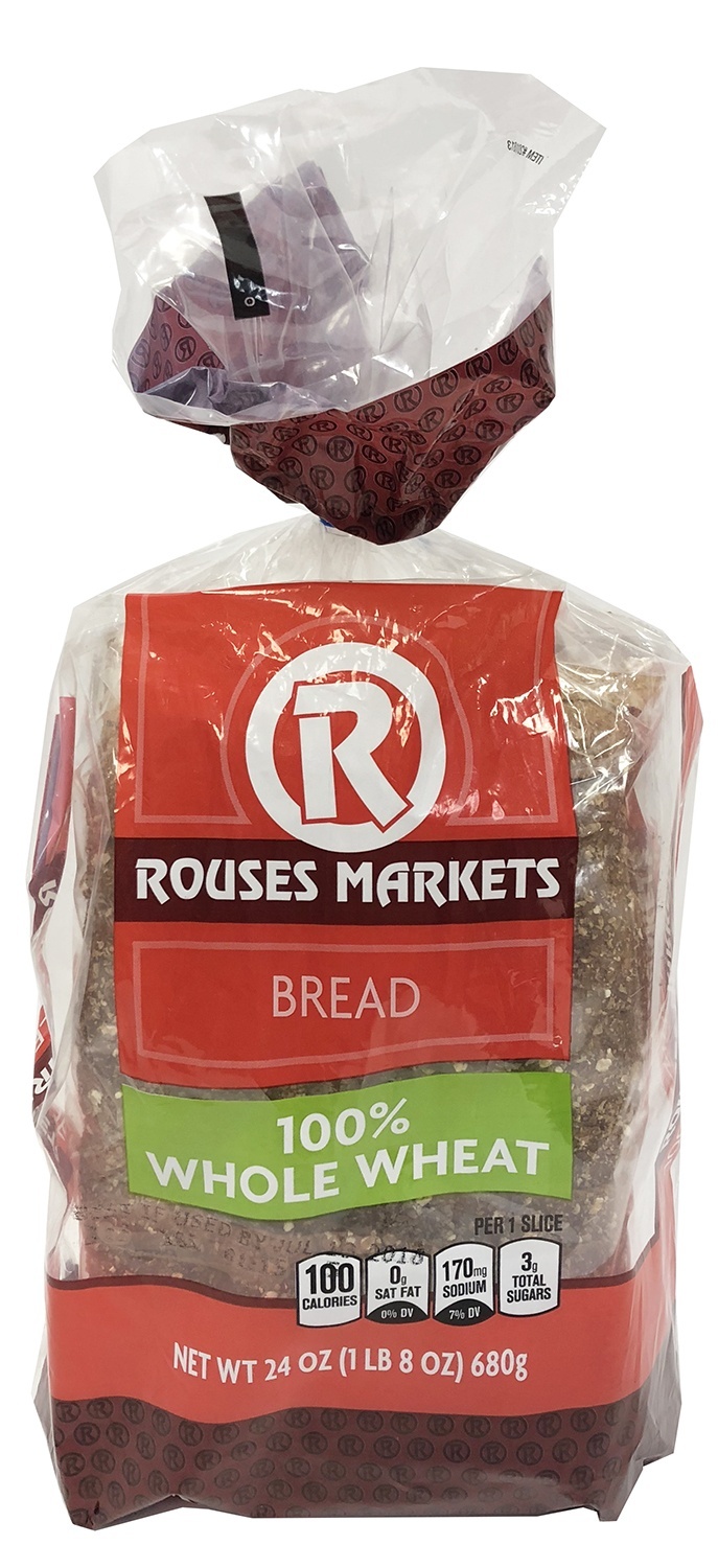 slide 1 of 1, Rouses 100% Whole Wheat Bread, 24 oz