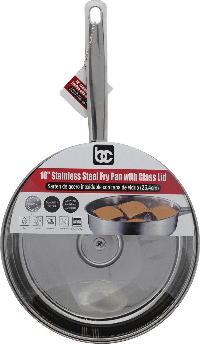 slide 4 of 7, Bene Casa Stainless Steel Fry Pan With Glass Lid , 10 in