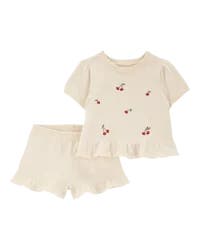 Carter's Baby 2-Piece Cherry Peplum Top & Short Set Ivory 6M