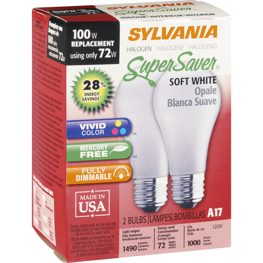 slide 1 of 1, Sylvania 72W Halogen Soft White Light Bulbs, 2 ct