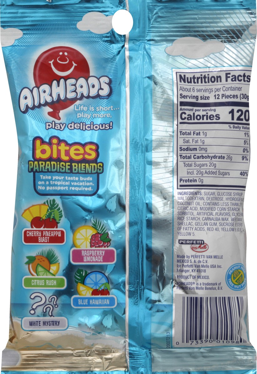 slide 8 of 8, Airheads Bites, Paradise Blends flavors, 6 ounce bag, 6 oz