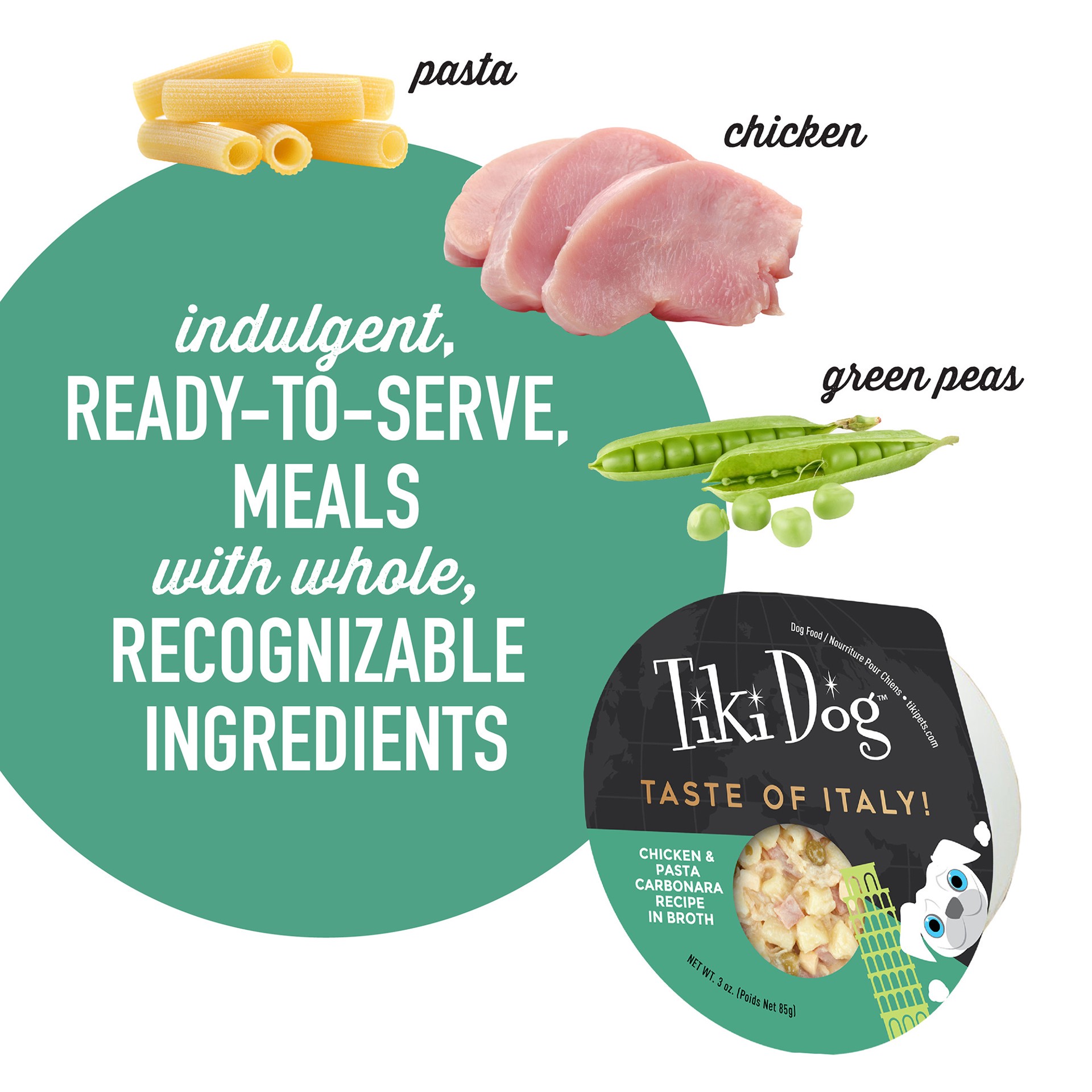 slide 3 of 7, Tiki Dog® Taste Of Italy All Life Stage Wet Dog Food - Chicken & Pasta Carbonara, 3 oz