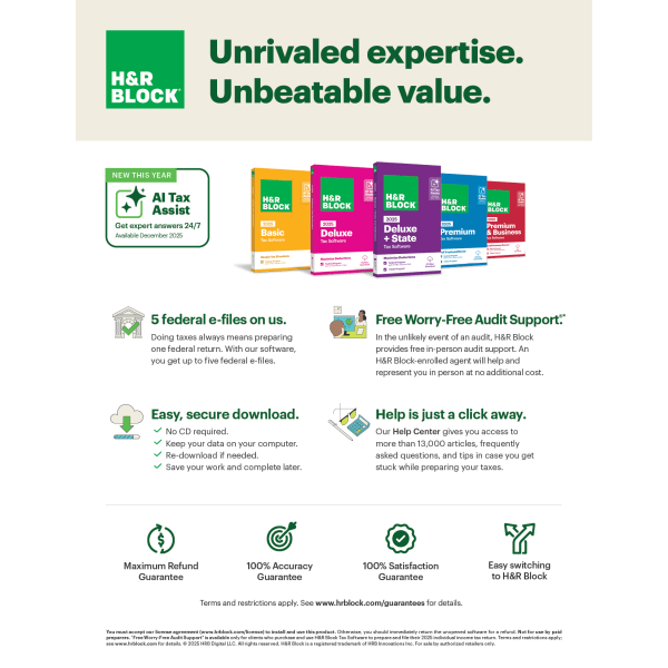 slide 2 of 4, H&R Block Basic Tax Software, 2025, Windows/Mac, Download/Product Key, 1 ct