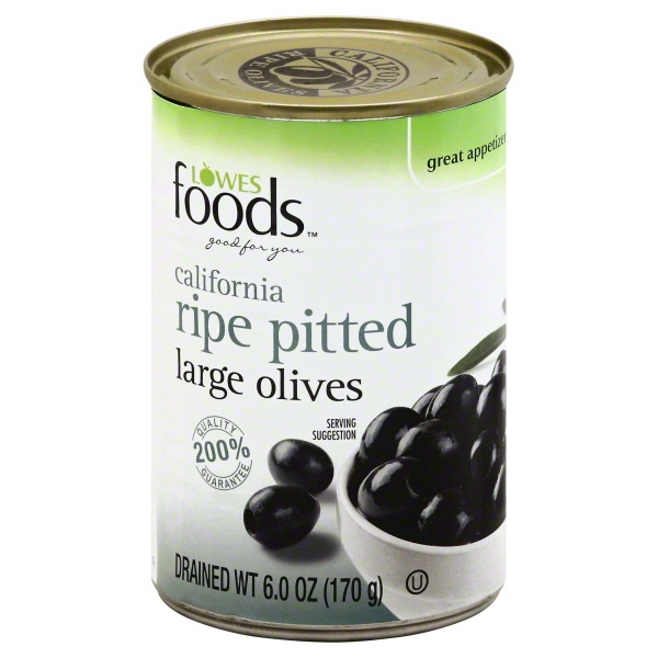 slide 1 of 1, Lowes Foods Large Olives California Ripe Pitted, 6 oz