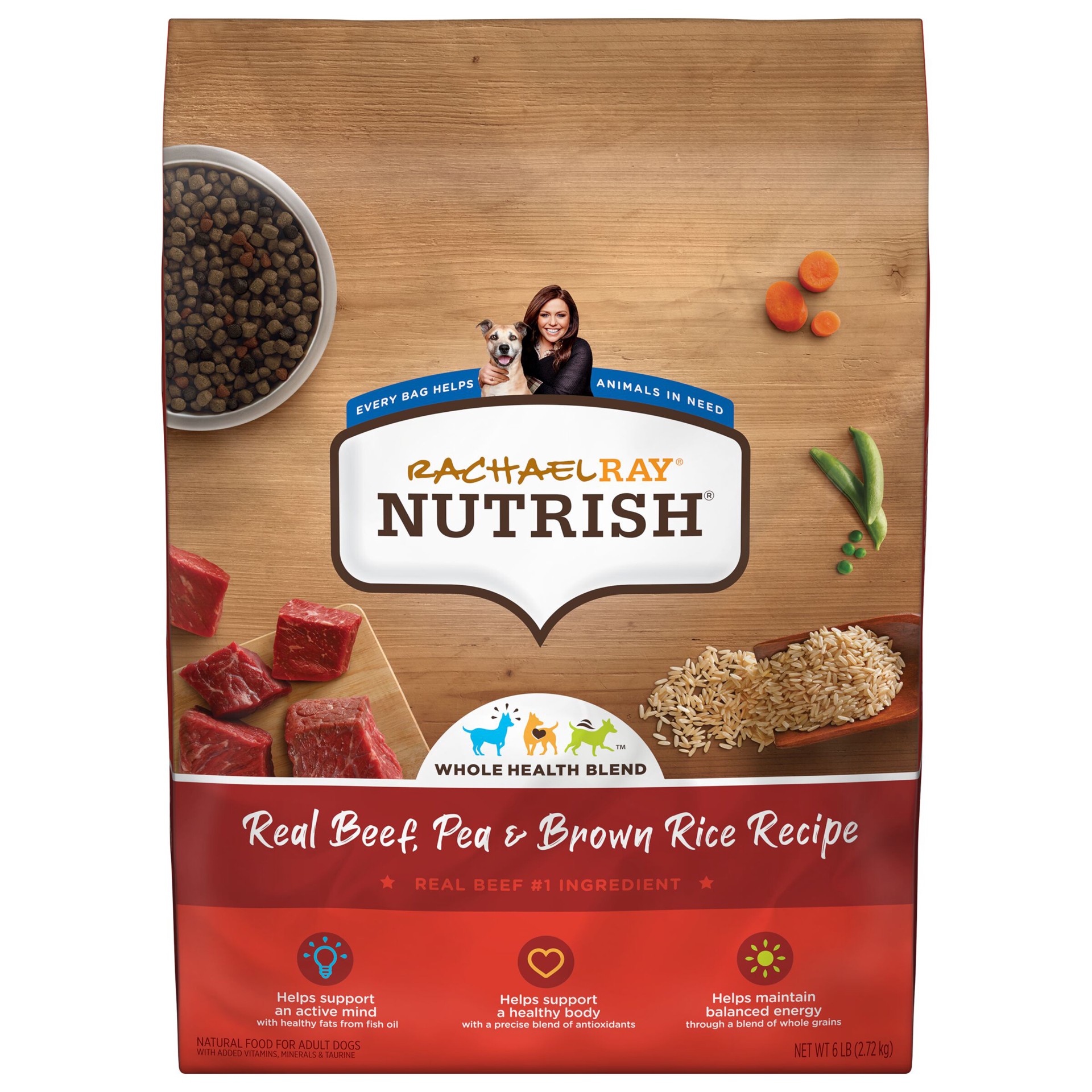 slide 1 of 10, Rachael Ray Nutrish Whole Health Blend Real Beef, Pea & Brown Rice Recipe Dry Dog Food, 6 lb. Bag, 6 lb