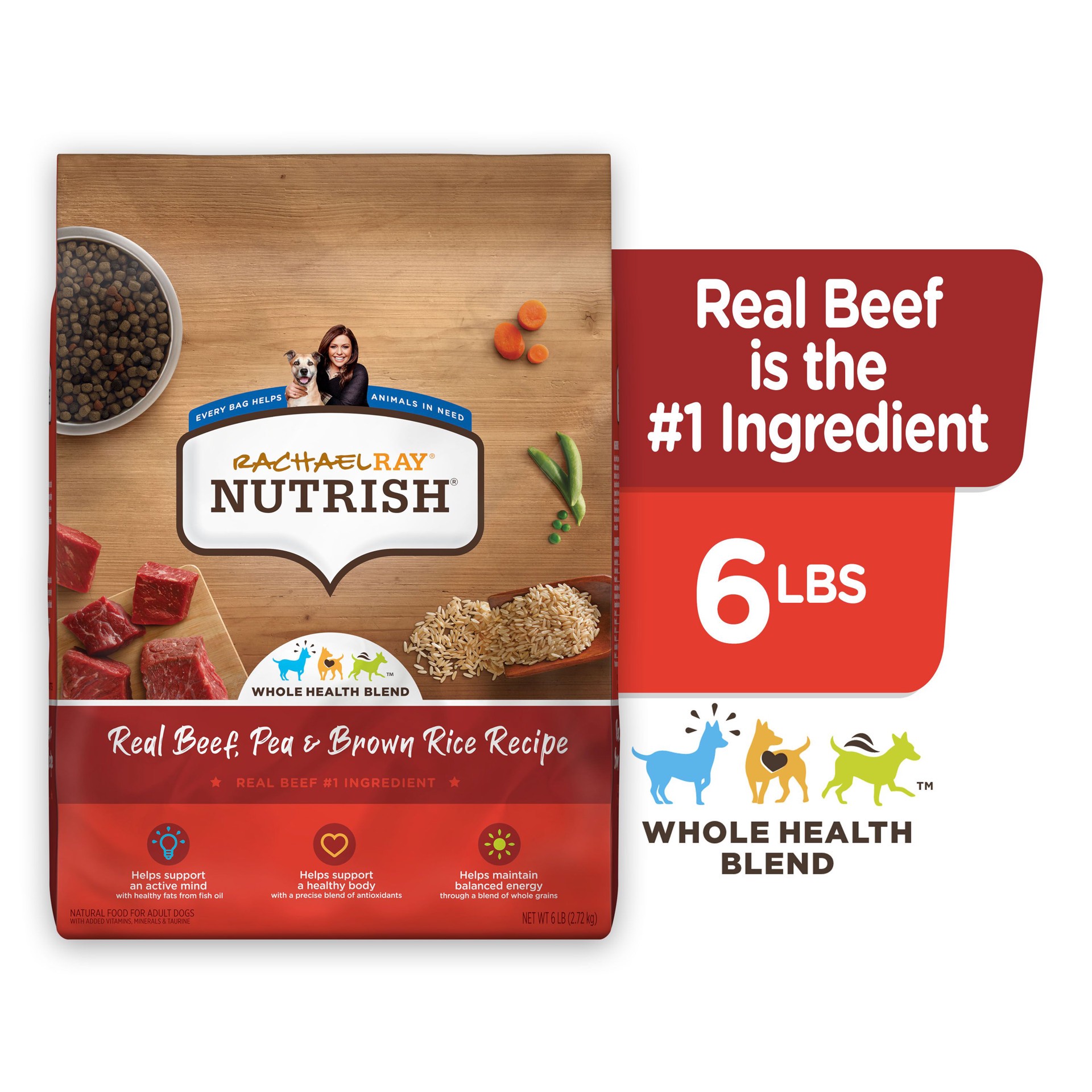 slide 4 of 10, Rachael Ray Nutrish Whole Health Blend Real Beef, Pea & Brown Rice Recipe Dry Dog Food, 6 lb. Bag, 6 lb