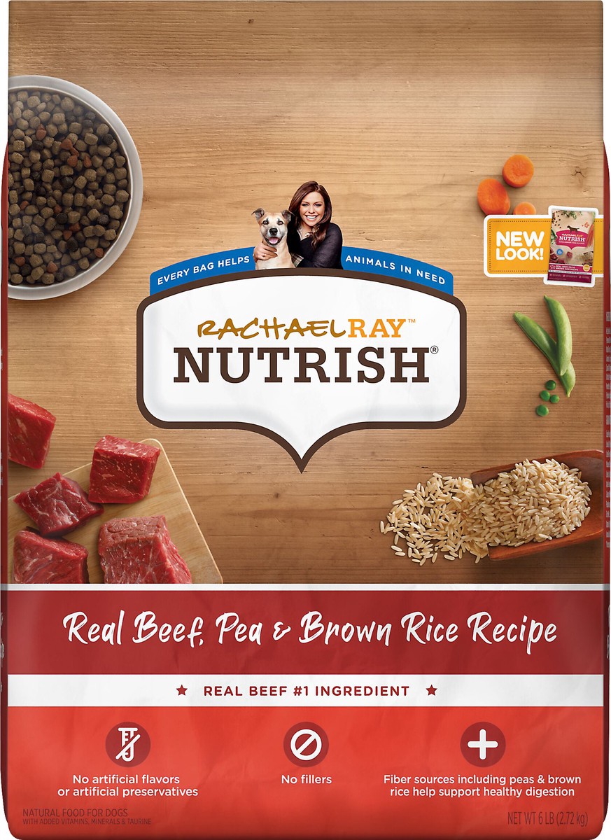 slide 1 of 10, Rachael Ray Nutrish Real Beef, Pea & Brown Rice Recipe Dry Dog Food, 6 lb. Bag, 6 lb