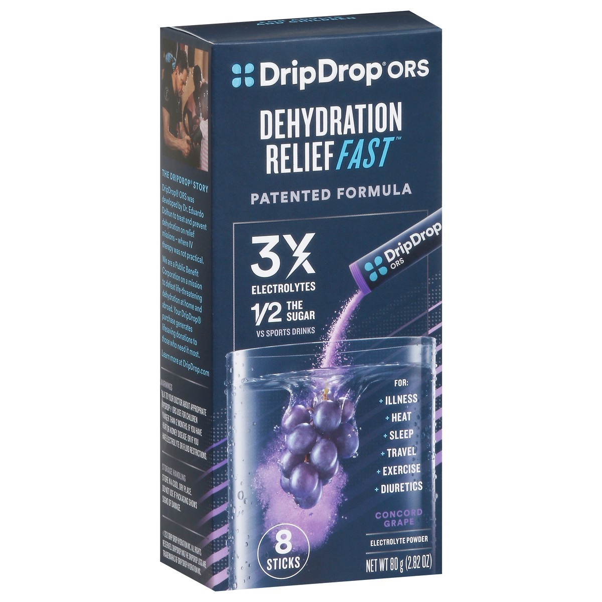 slide 4 of 9, DripDrop ORS Electrolyte Powder - 8 ct, concord grape, 8 ct