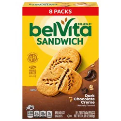 belVita Breakfast Bar Biscuit Sandwiches, Dark Chocolate Creme, 8 Packs (2 Biscuits Per Pack)