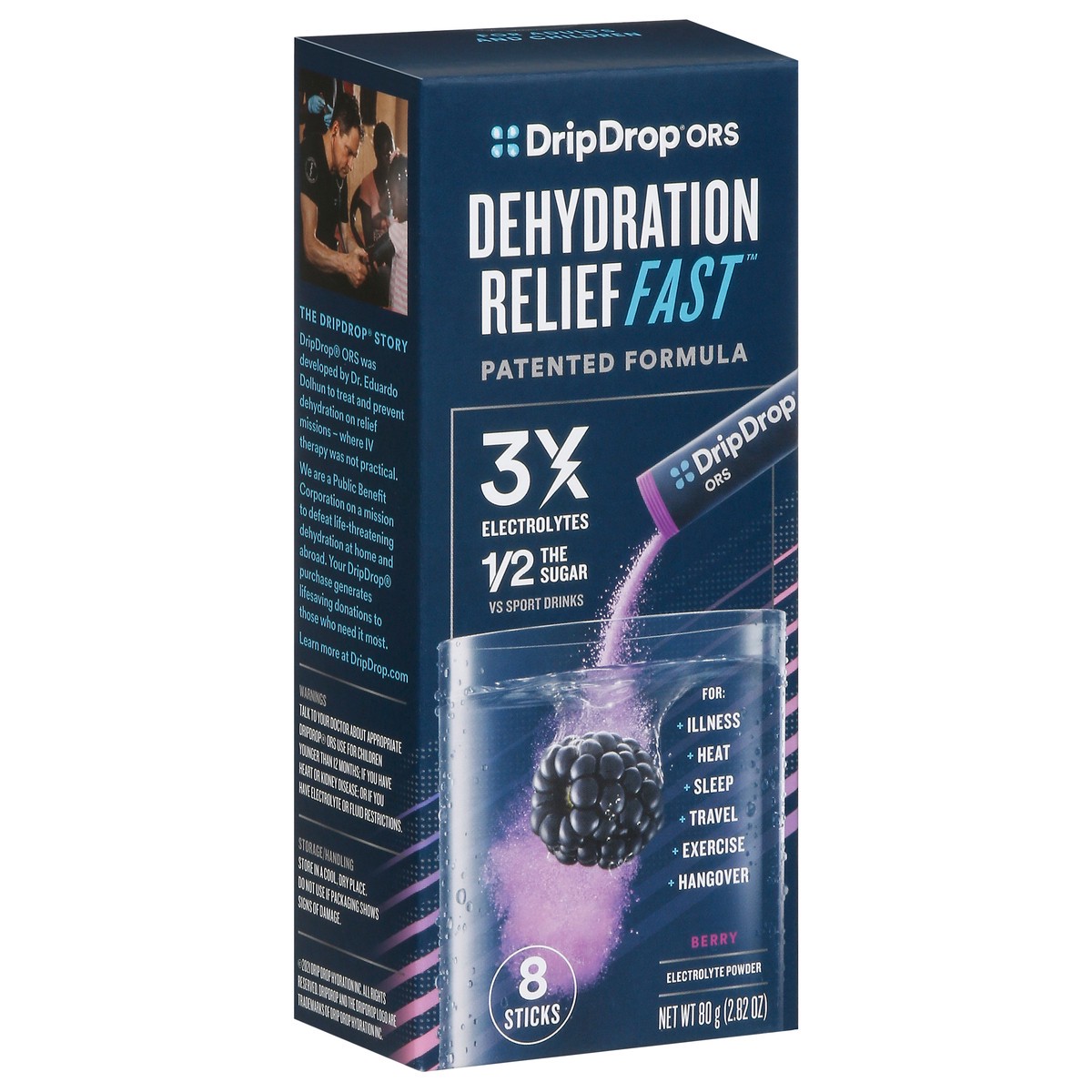 slide 5 of 14, DripDrop Dehydration Relief Fast Berry Electrolyte Powder 8 - 0.35 oz Sticks, 8 ct