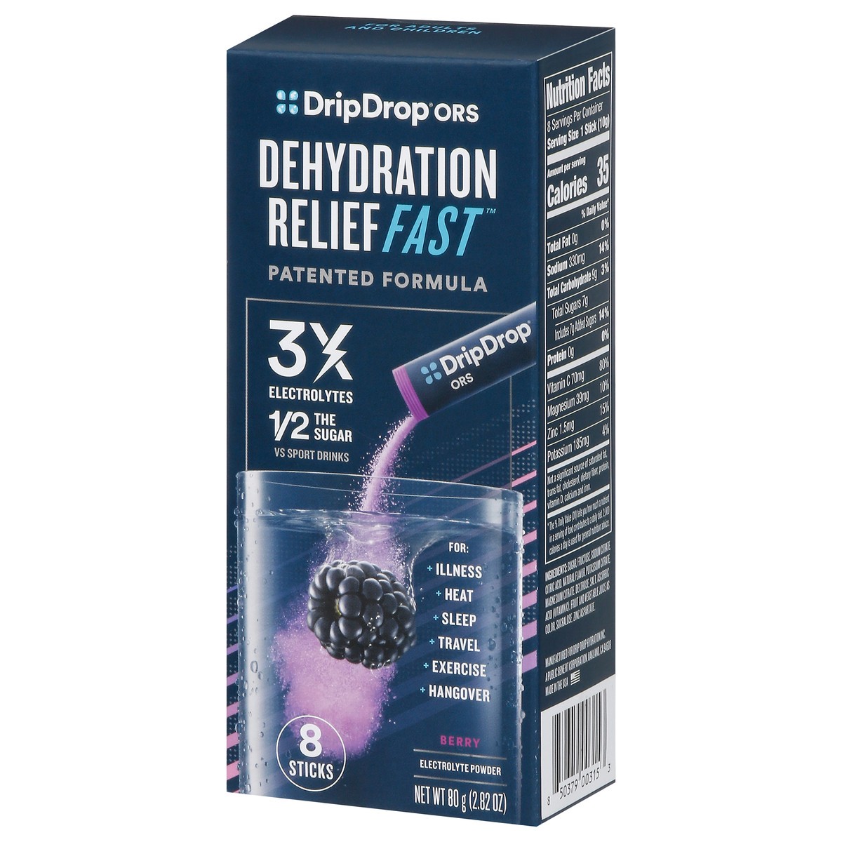 slide 6 of 14, DripDrop Dehydration Relief Fast Berry Electrolyte Powder 8 - 0.35 oz Sticks, 8 ct