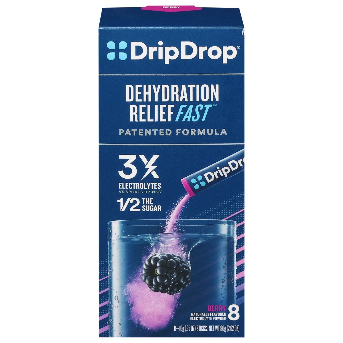 slide 1 of 14, DripDrop Dehydration Relief Fast Berry Electrolyte Powder 8 - 0.35 oz Sticks, 8 ct