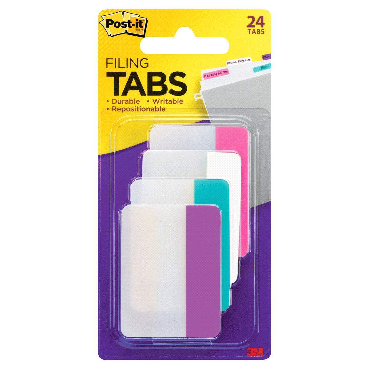 slide 1 of 2, Post-it Tabs Solid Assorted Colors, 24 ct; 2 in