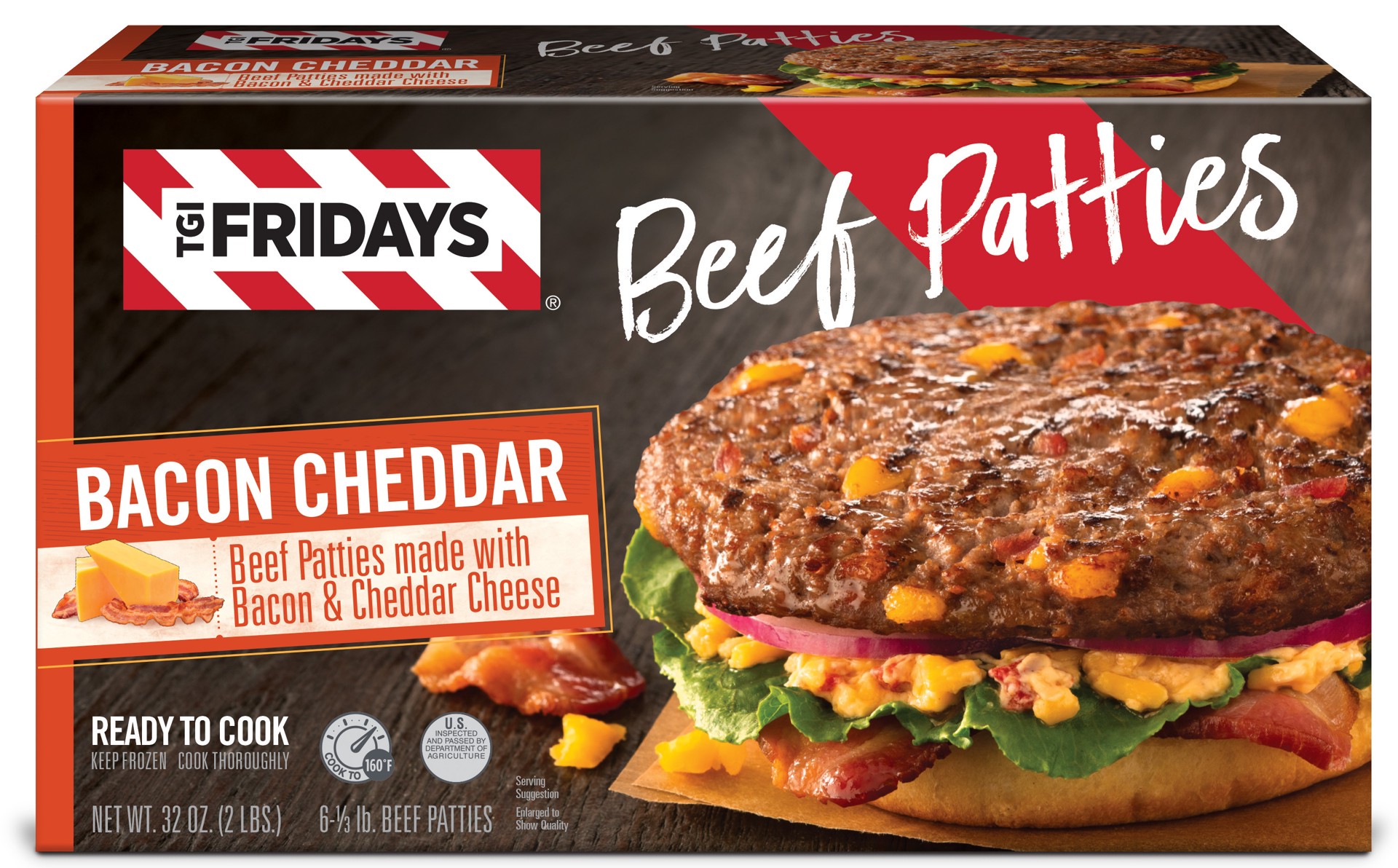 slide 1 of 7, T.G.I. Friday's Bacon Cheddar Beef Patties 6 ea, 6 ct