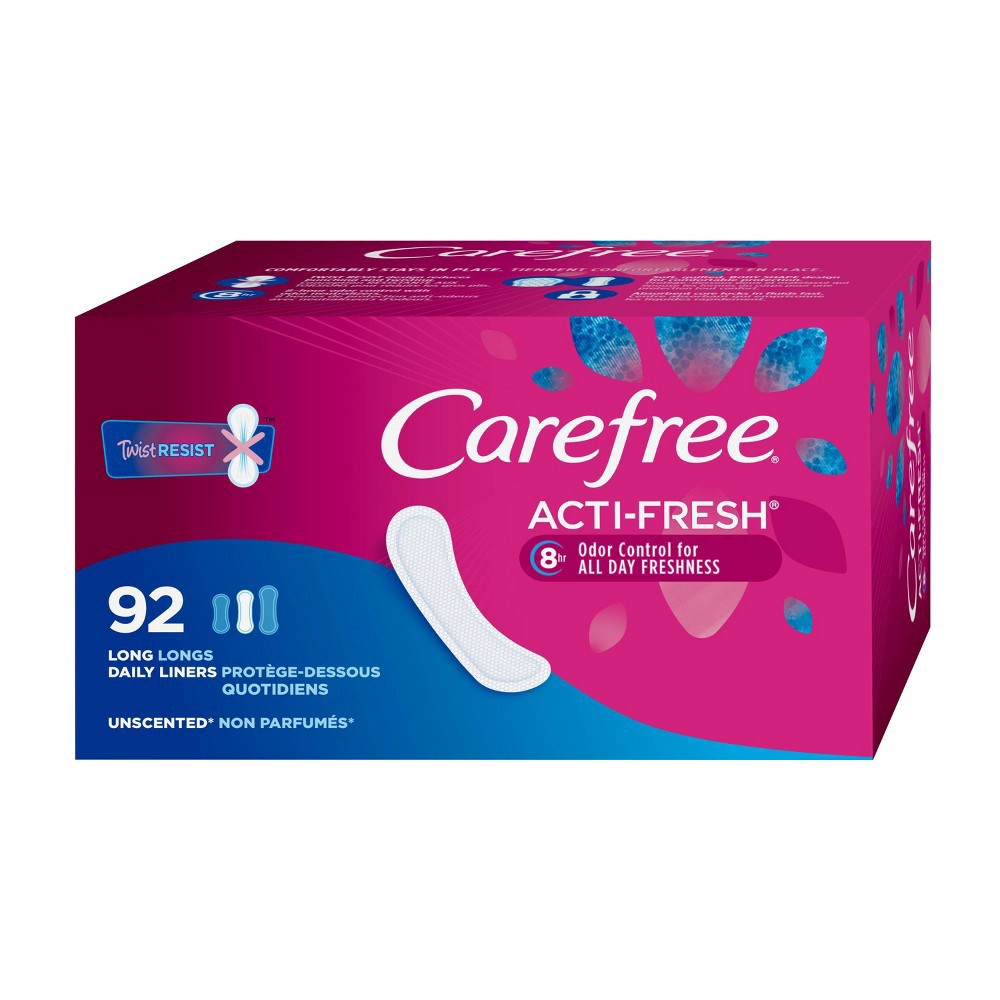 slide 6 of 11, Carefree Long Unwrapped Panty Liners Unscented, 92 ct